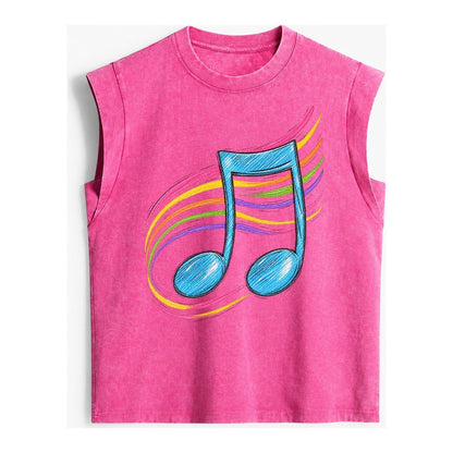 Musical Notes Headwear Vintage Washed Tank – Pink