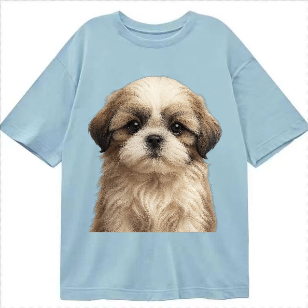 Baby Shih Tzu Puppy Long Flowing Coat Flat Face Big Dark Eye Classic T-shirt – Light Blue