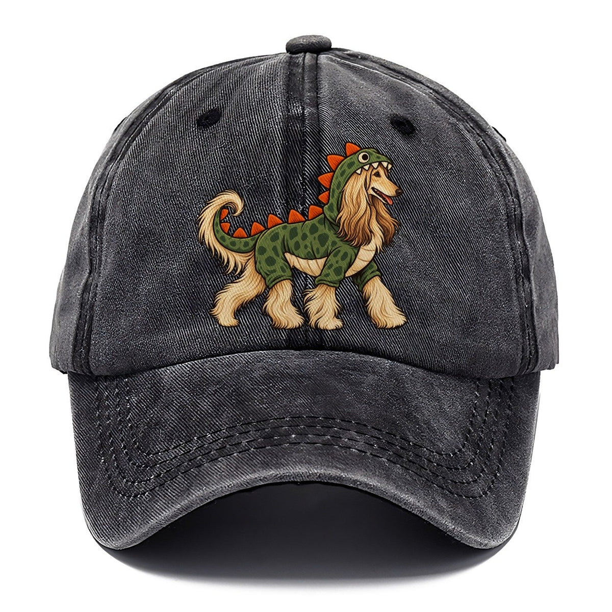 One Afghan Hound In Halloween Costume Dinosaur Costume With Soft Felt Spikes Down The Back Halloween Dog Parade Classic Cap – Graphite