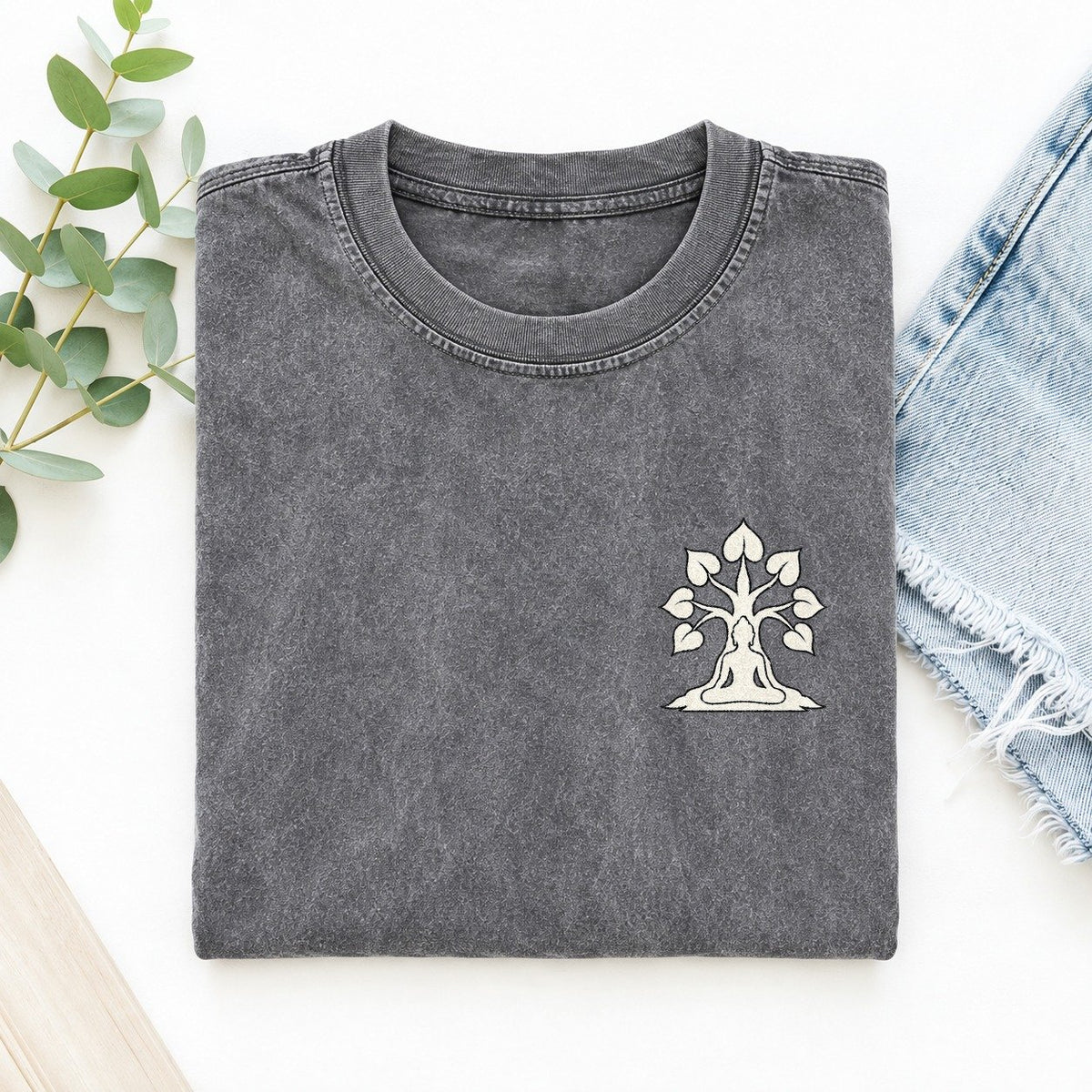 Bodhi Meditation Left Chest Vintage T-shirt – Grey