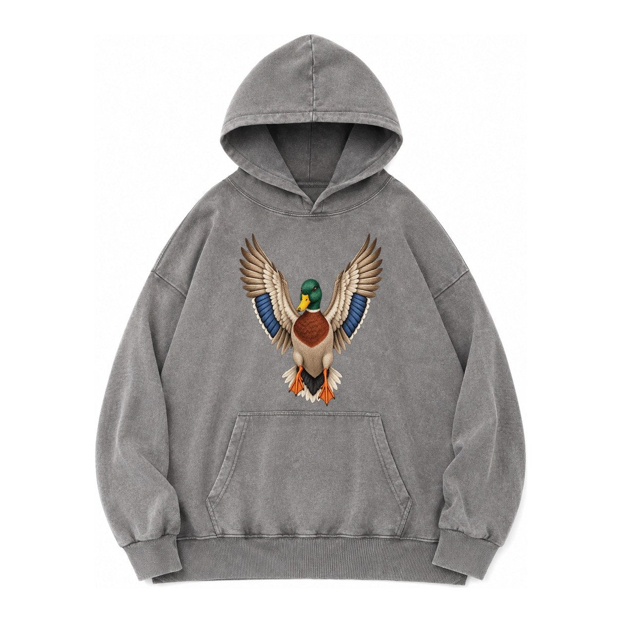 Mallard Majesty Vintage Washed Hoodie – Grey