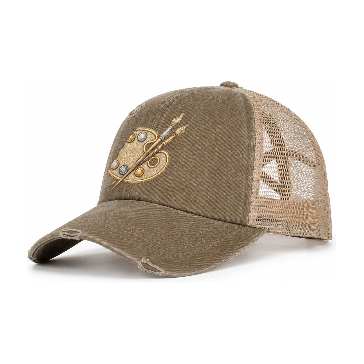 Artist Palette Women's Ponytail Trucker Hat – Taupe Khaki