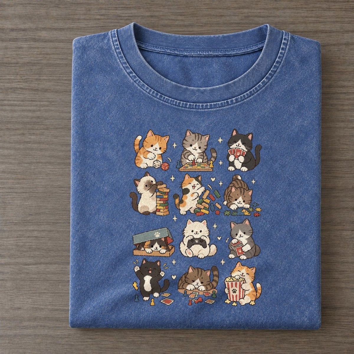 Game Night Cat Club Vintage T-shirt – Washed Blue