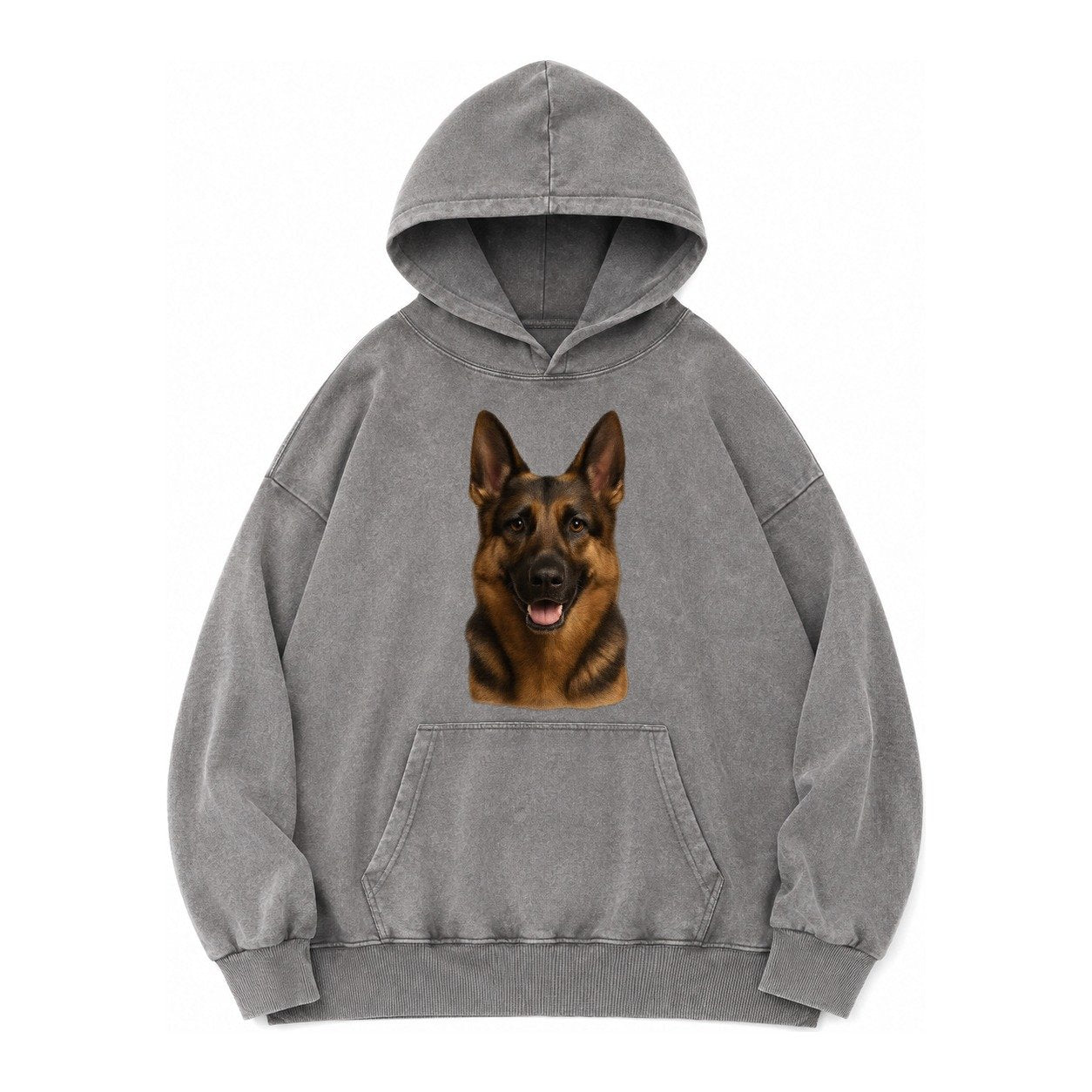 German Shepherd Portrait Vintage Washed Hoodie – Grey