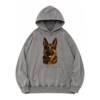 German Shepherd Portrait Vintage Washed Hoodie – Grey