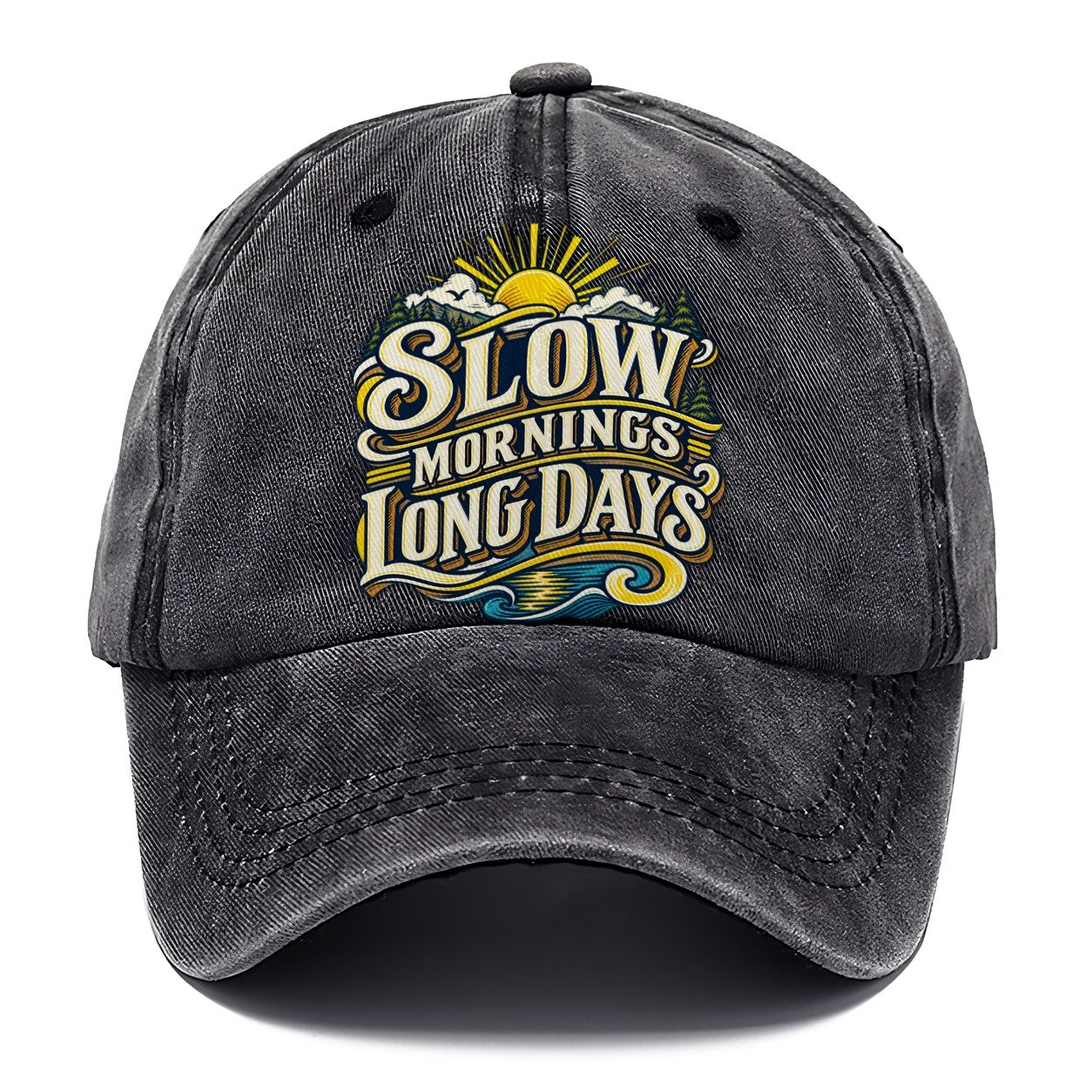 Slow Mornings Long Days Retired Living Classic Cap – Graphite