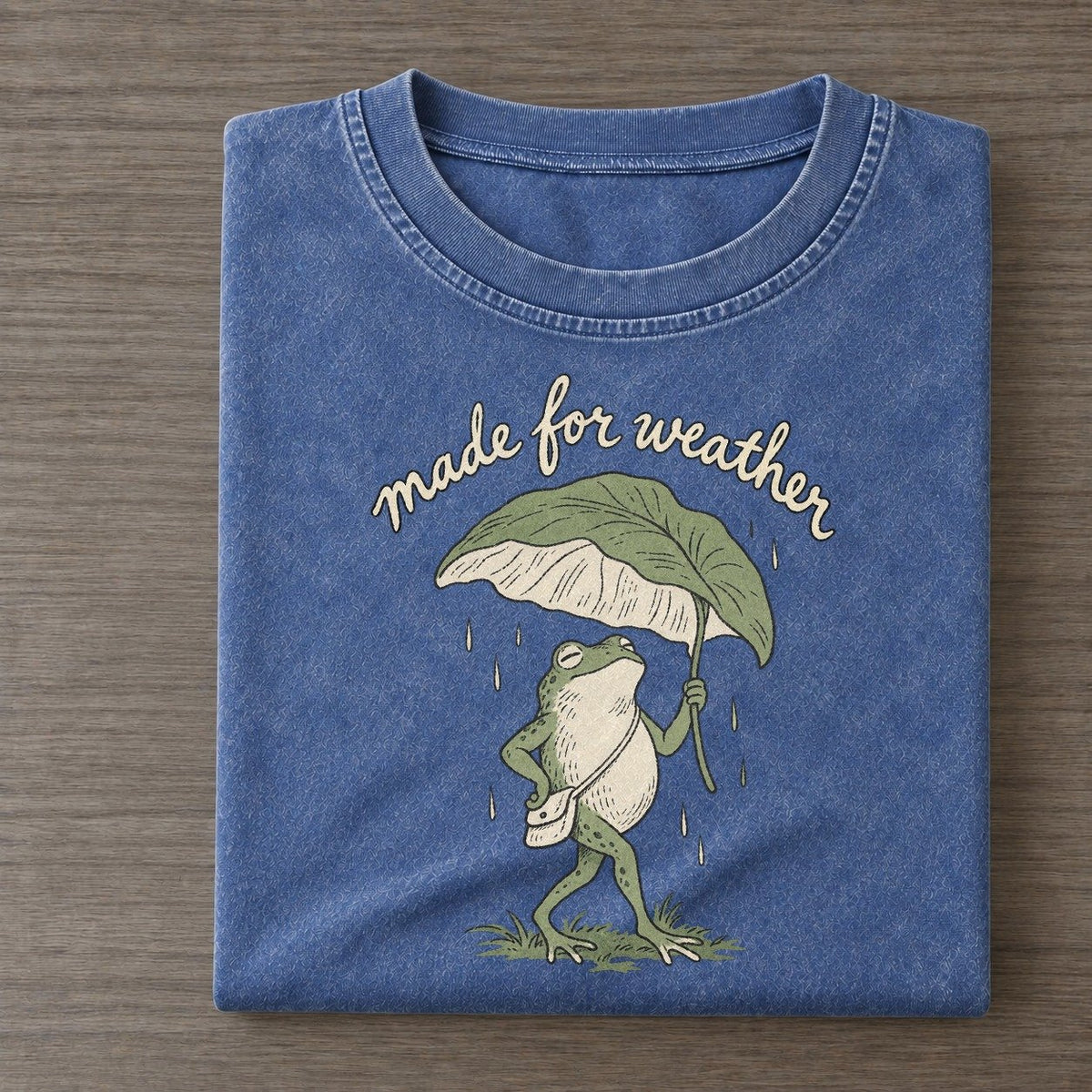 Leaf Umbrella Pond Folk Vintage T-shirt – Washed Blue