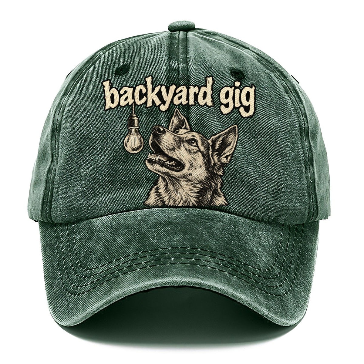 A Dog Head Lit From Above By A Single Hanging Bulb Bark For Me Classic Cap – Forest Mist