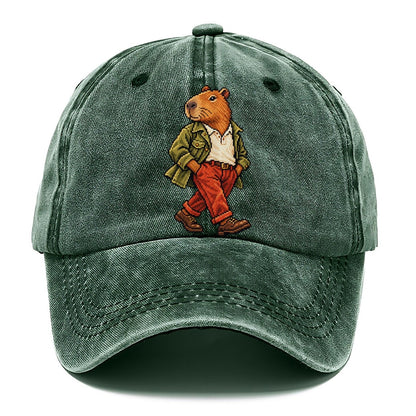 Pixel Capybara in Jacket and Red Pants Classic Cap – Forest Mist