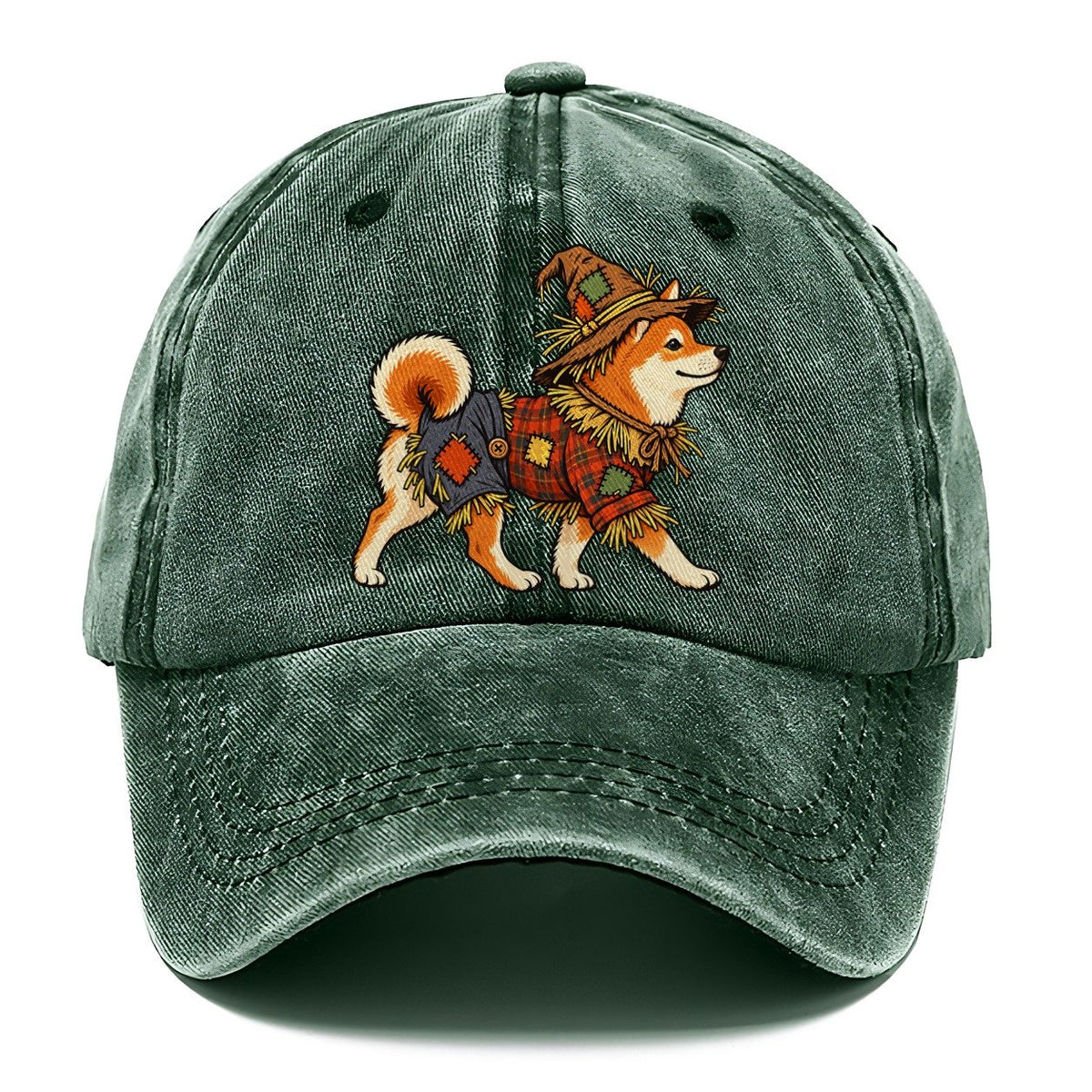One Shiba Inu In Halloween Costume Scarecrow Costume With Straw Patches And A Plaid Shirt Halloween Dog Parade Classic Cap – Forest Mist