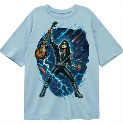 Ace Frehley Cosmic Solo Guitar Raised High Space Station Bac Classic T-shirt – Light Blue