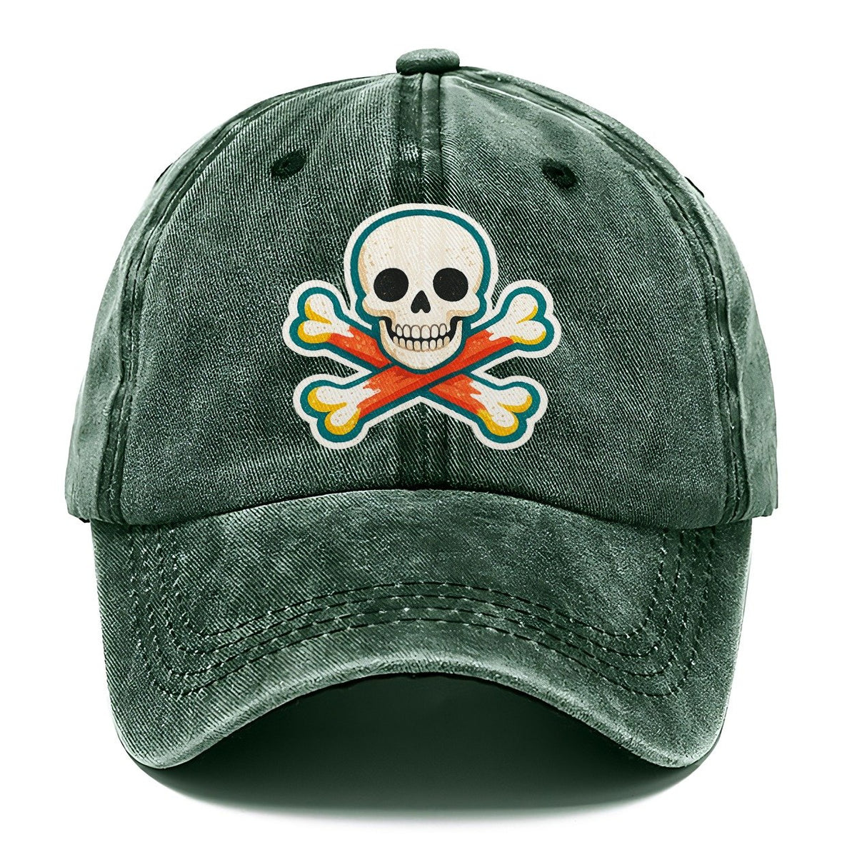 Teal Outline Skull and Crossbones Classic Cap – Forest Mist