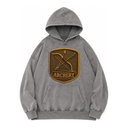 Bow And Arrow Crossed Archery Enthusiast Vintage Washed Hoodie – Grey