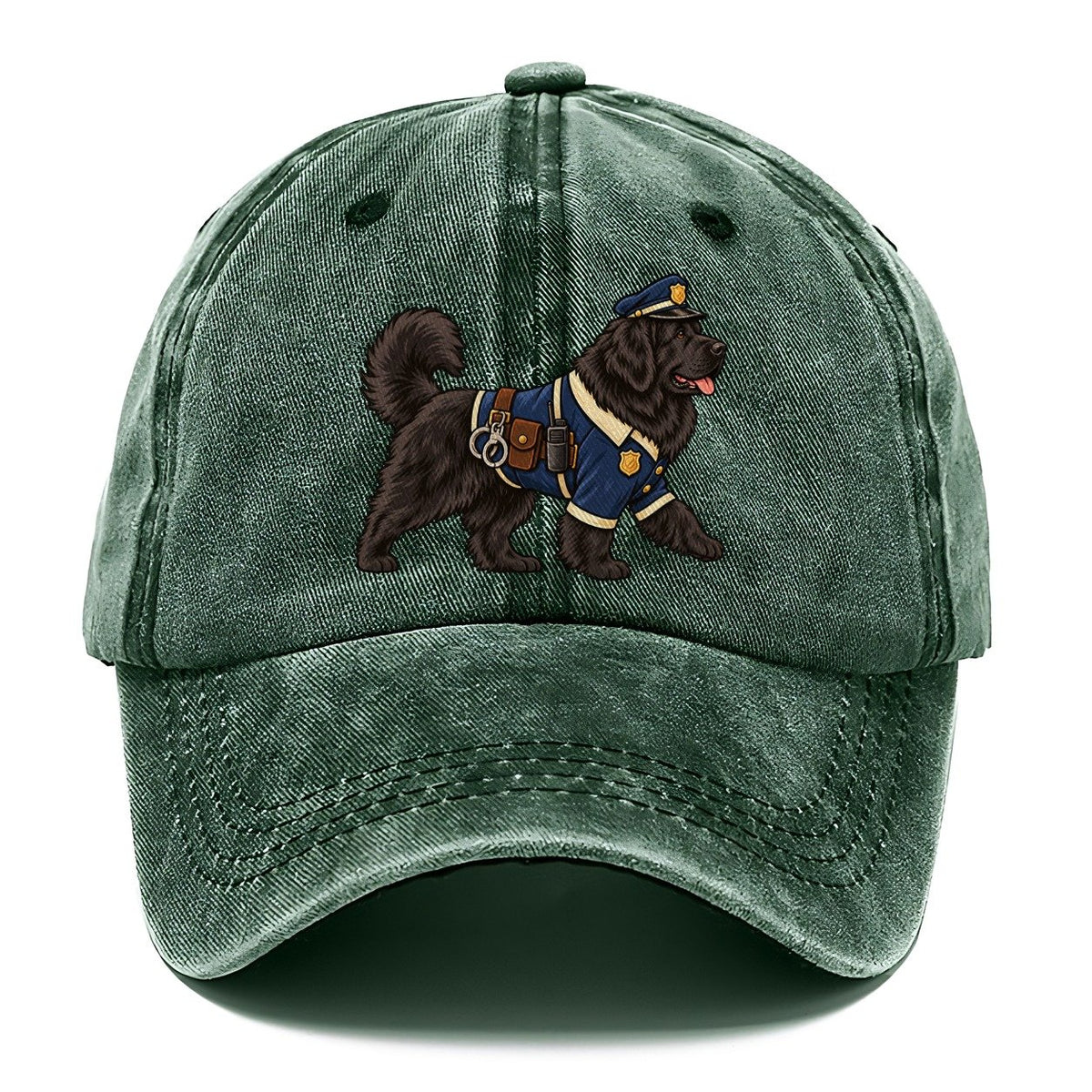 One Newfoundland In Halloween Costume Police Officer Costume With A Tiny Cap And Badge Halloween Dog Parade Classic Cap – Forest Mist