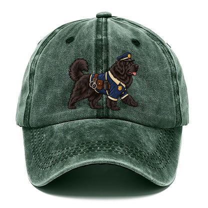 One Newfoundland In Halloween Costume Police Officer Costume With A Tiny Cap And Badge Halloween Dog Parade Classic Cap – Forest Mist