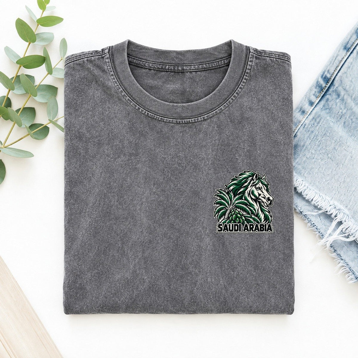 Saudi Arabia Country Pride Left Chest Vintage T-shirt – Grey