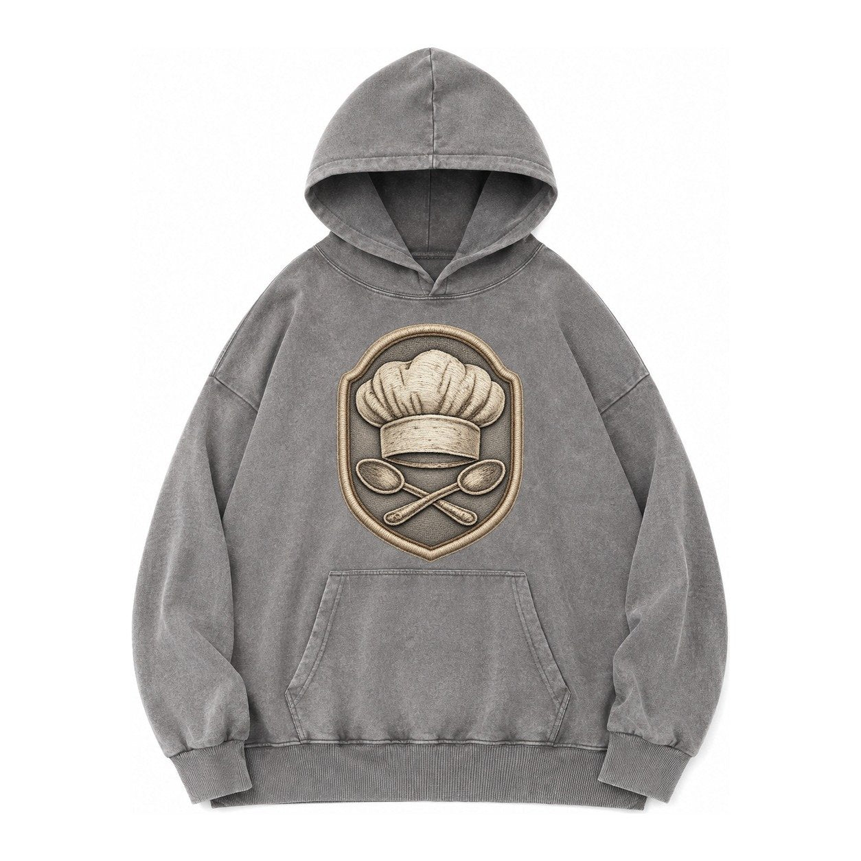 Cooking Chef Hat Toque Blanche With Crossed Spoons In Vintage Washed Hoodie – Grey