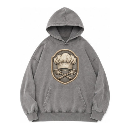 Cooking Chef Hat Toque Blanche With Crossed Spoons In Vintage Washed Hoodie – Grey