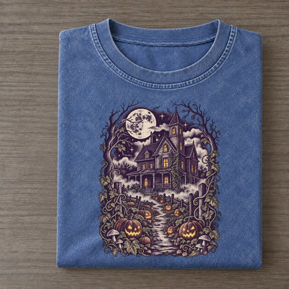 Pumpkin Patch Farmhouse Midnight Haunt Vintage T-shirt – Washed Blue