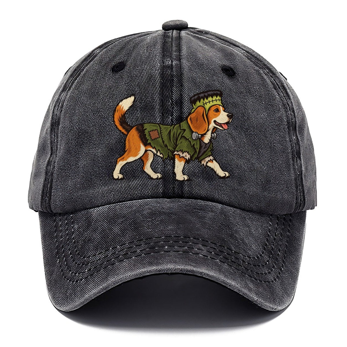 One Beagle In Halloween Costume Frankenstein S Monster With Neck Bolts And A Flat Top Head Patch Halloween Dog Parade Classic Cap – Graphite