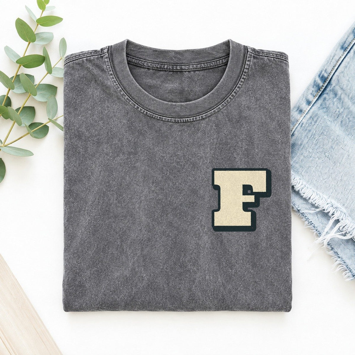 Initial F Left Chest Vintage T-shirt – Grey