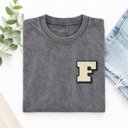 Initial F Left Chest Vintage T-shirt – Grey