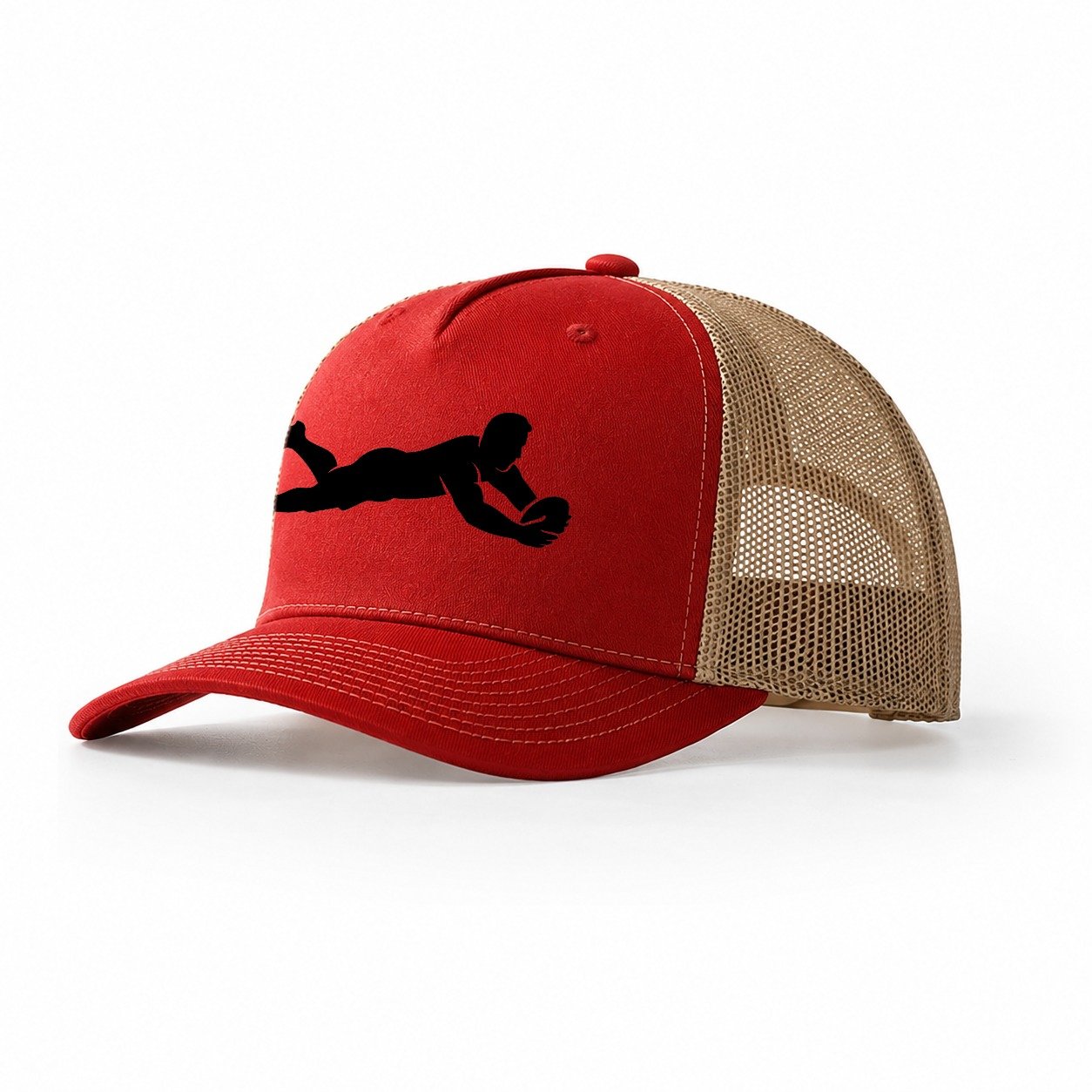 Rugby Player Diving For Try Trucker Hat – Red-Khaki