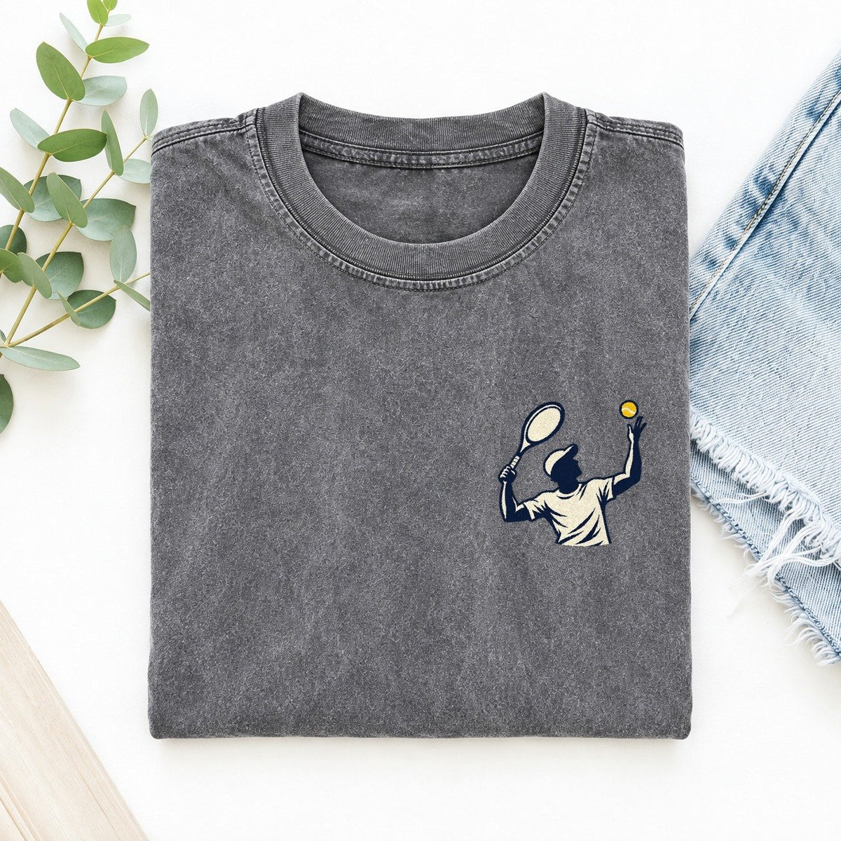 Tennis Serve Left Chest Vintage T-shirt – Grey