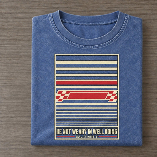 Be Not Weary In Well Doing Pit Board Parables Vintage T-shirt – Washed Blue