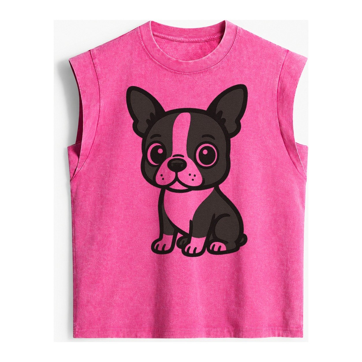 Boston Terrier Black And White Sitting Pose With Tuxedo Mark Vintage Washed Tank – Pink