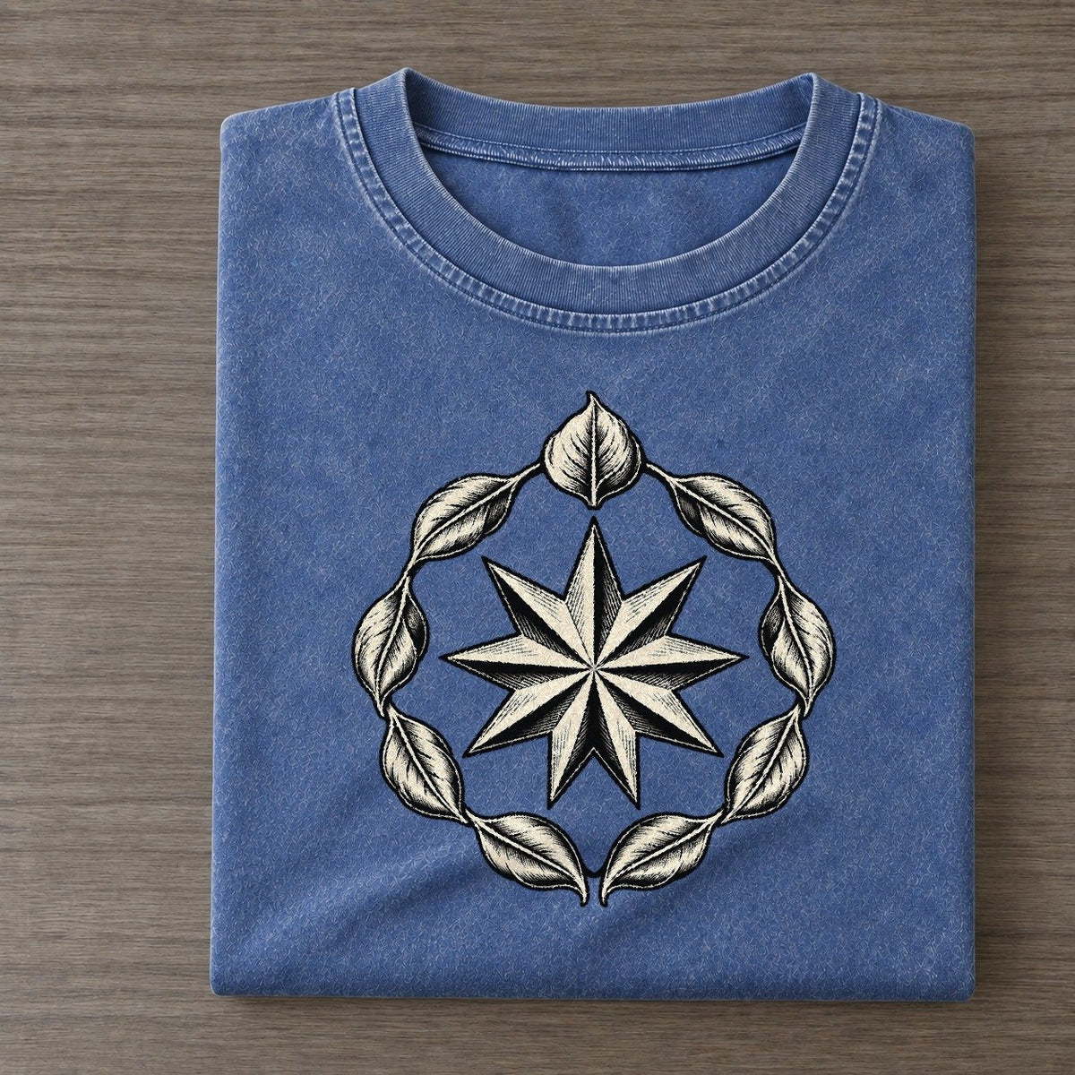 Bahai Nine Point Star And Unity Circle World Faiths Ink Figures Vintage T-shirt – Washed Blue