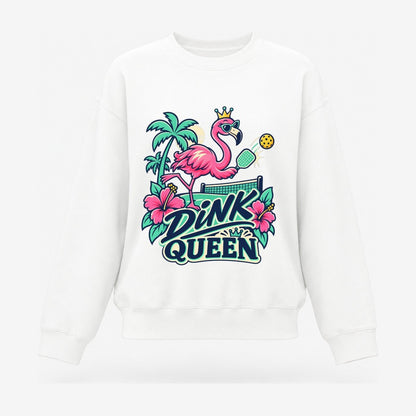 Flamingo Dink Queen Pickleball Life Women's Crewneck Sweatshirt – White