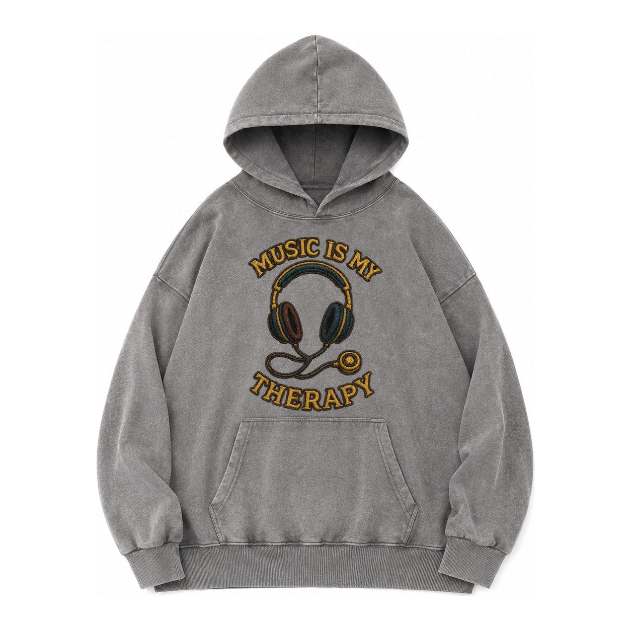 Music Is My Therapy Vintage Washed Hoodie – Grey