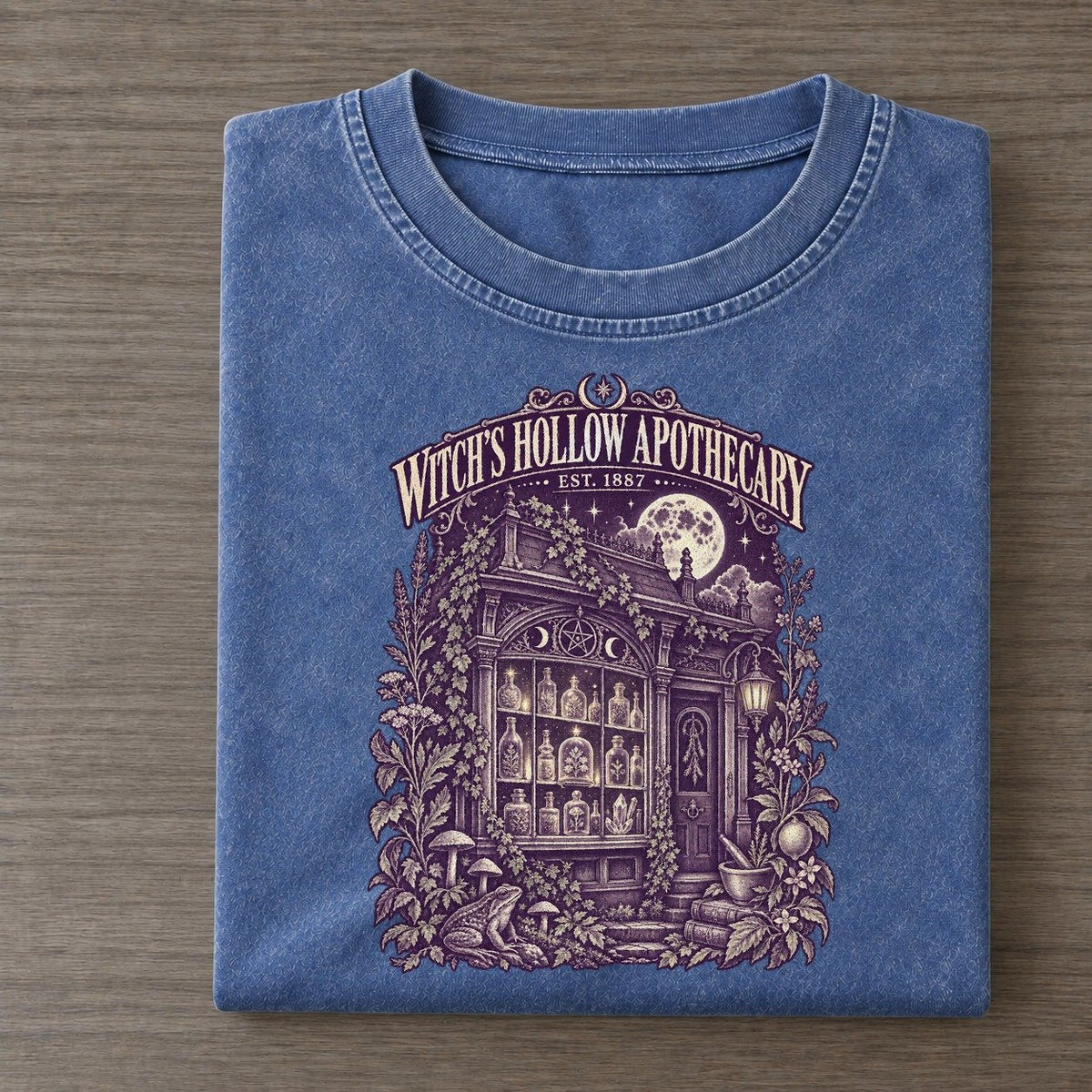 Witch Hollow Apothecary Midnight Haunt Vintage T-shirt – Washed Blue