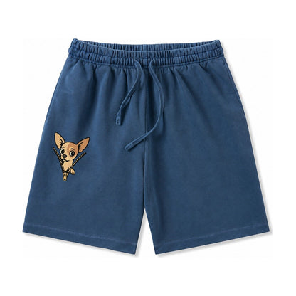 Chihuahua Apple Head Large Pointed Ears Big Round Eyes Tiny Washed Shorts – Denim Blue