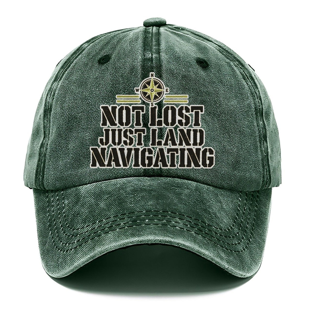 Not Lost Just Land Navigating Barracks Wit Classic Cap – Forest Mist