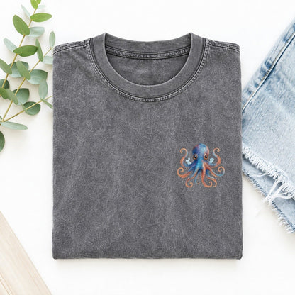 Cute Octopus Left Chest Vintage T-shirt – Grey