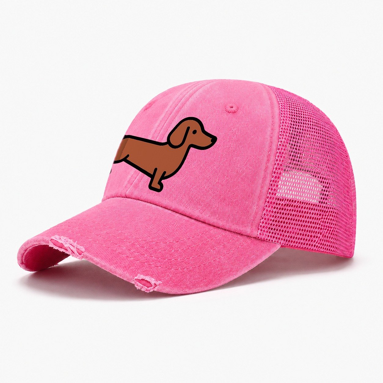 Dachshund Redbrown Smooth Flat Side Profile Washed Trucker Hat – Rose