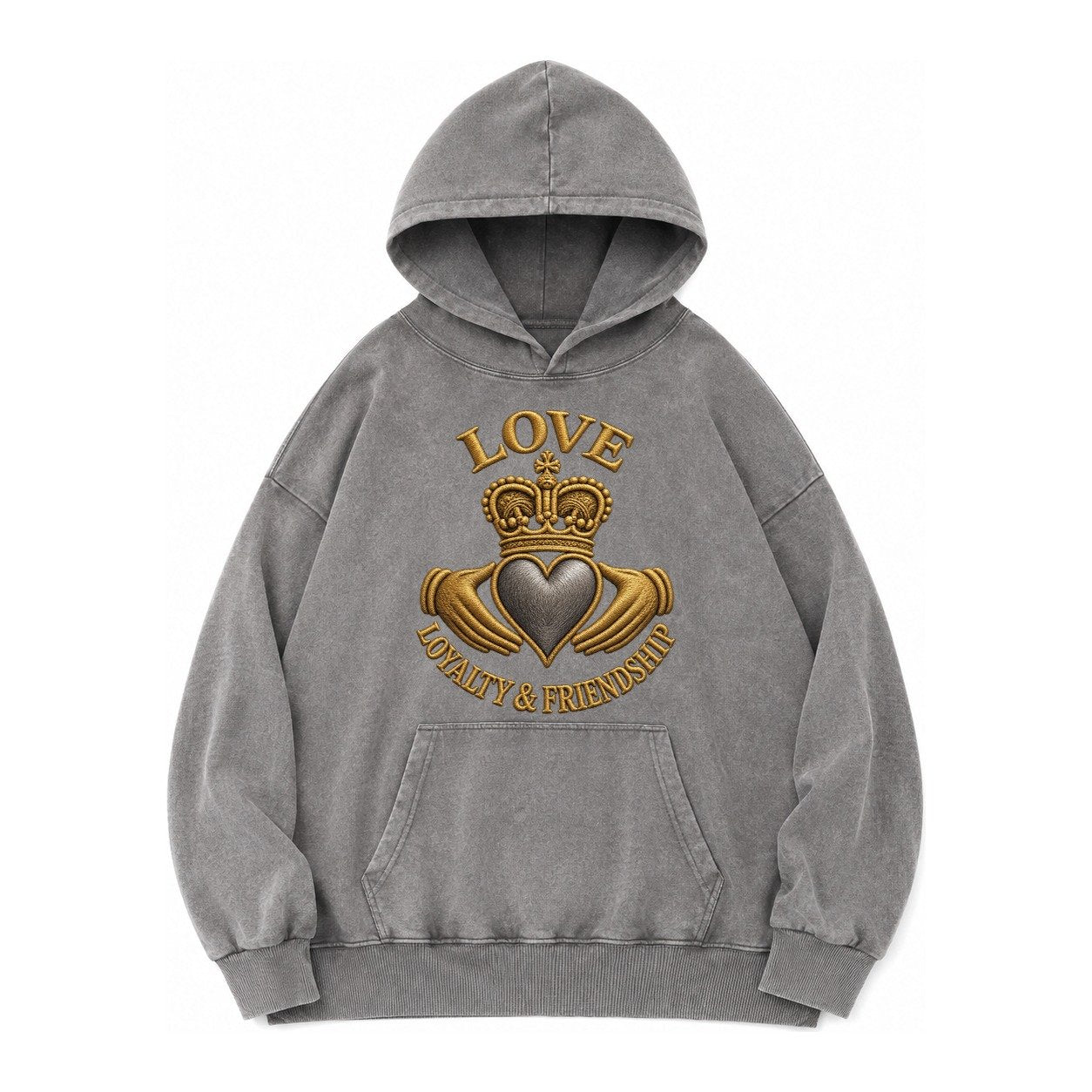 Claddagh Symbol Vintage Washed Hoodie – Grey
