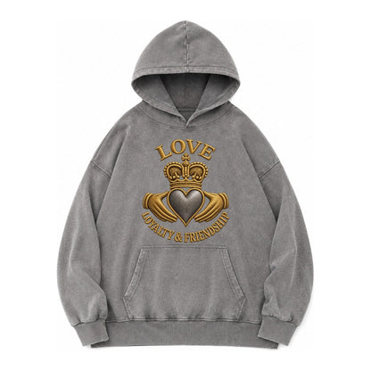 Claddagh Symbol Vintage Washed Hoodie – Grey