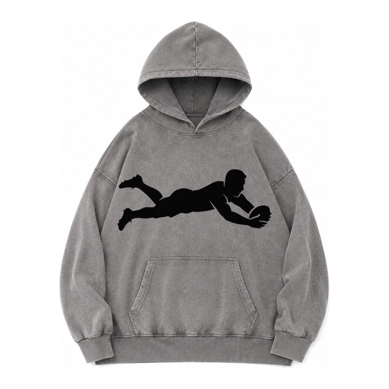 Rugby Player Diving For Try Vintage Washed Hoodie – Grey