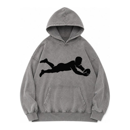 Rugby Player Diving For Try Vintage Washed Hoodie – Grey