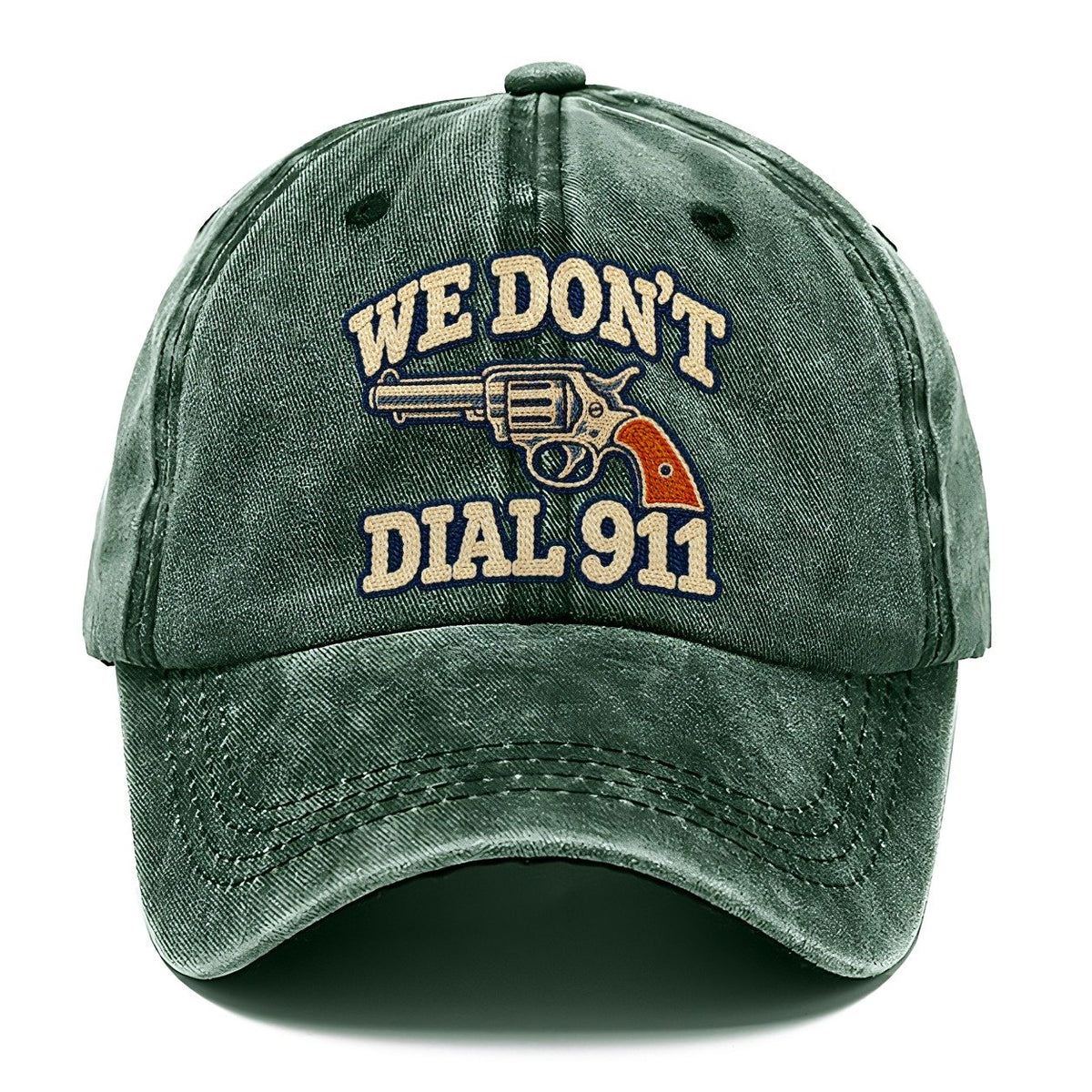 Denim Chainstitch We Don't Dial 911 Classic Cap – Forest Mist