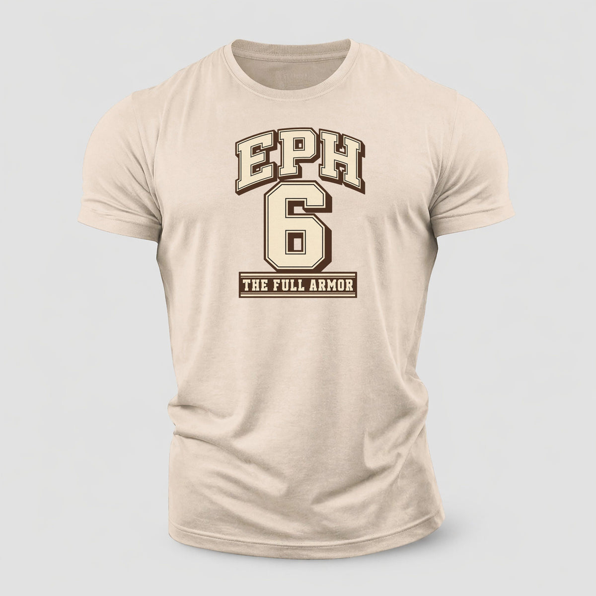 Ephesians 6 Varsity Chapel Varsity Cotton T-Shirt – Sand