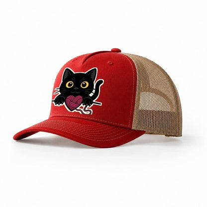 Black Cat Yarn Playful 968d17 Trucker Hat – Red-Khaki