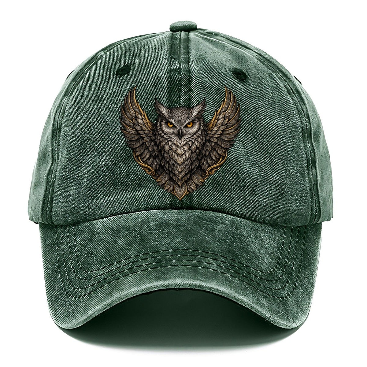 Gold-Accented Owl Crest Classic Cap – Forest Mist