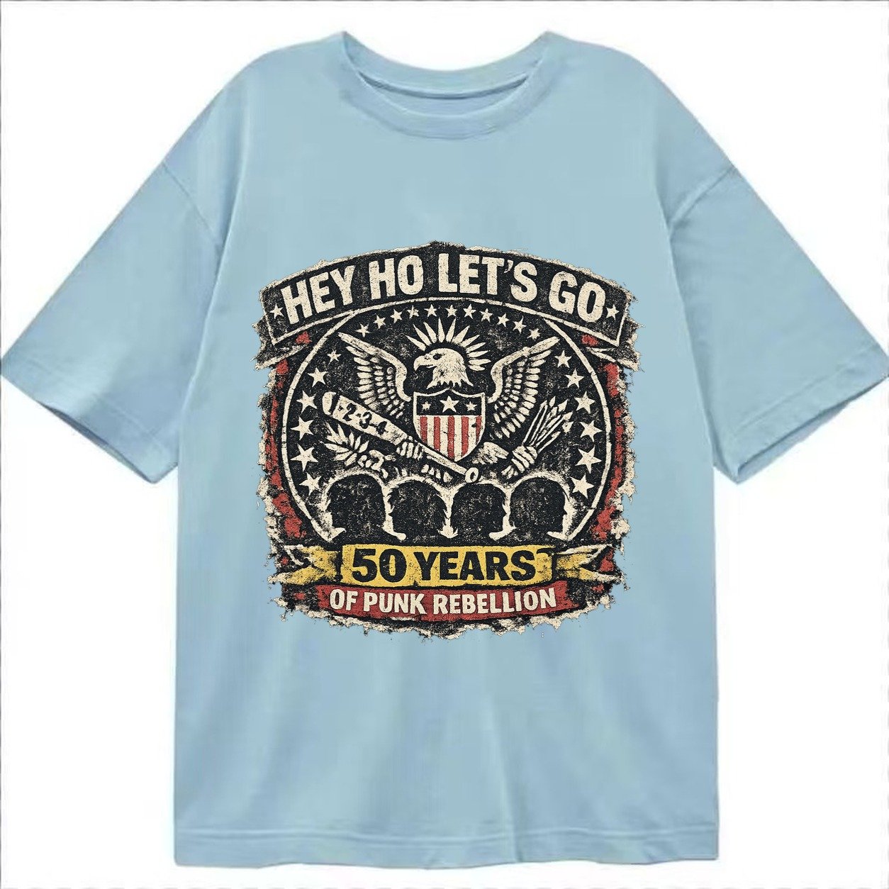 Ramones Legacy Hey Ho Lets Go Typography Presidential Seal P Classic T-shirt – Light Blue