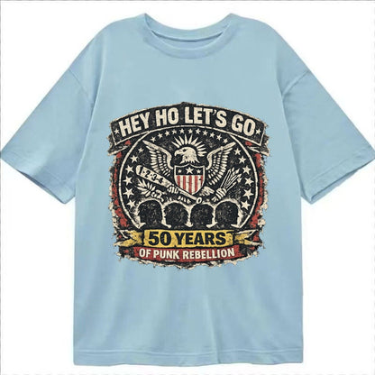 Ramones Legacy Hey Ho Lets Go Typography Presidential Seal P Classic T-shirt – Light Blue