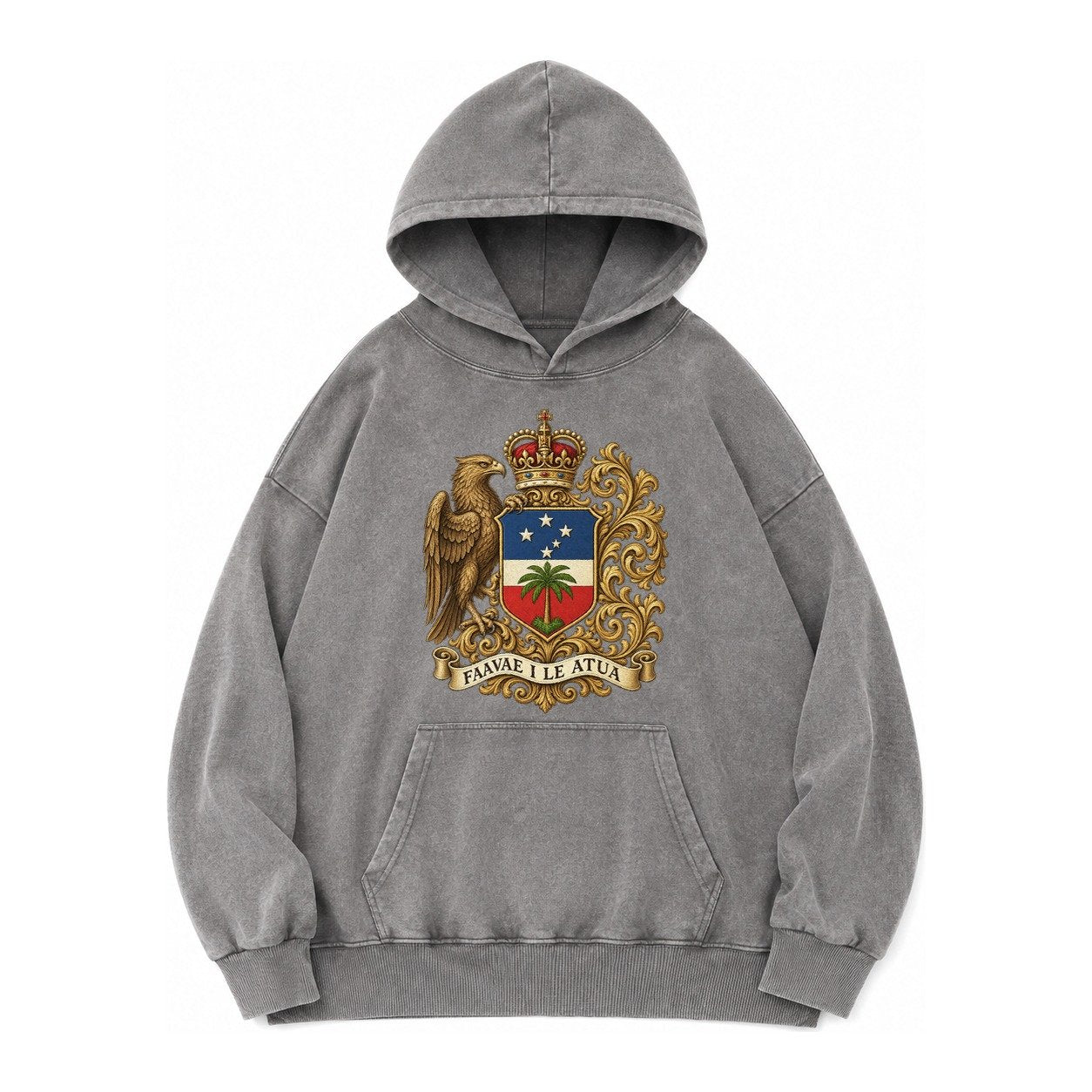 South Africa Springbok Emblem Springbok With Protea Green Go Vintage Washed Hoodie – Grey