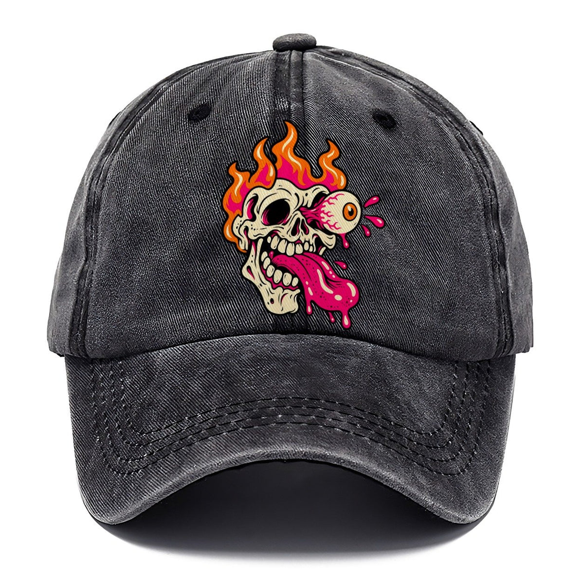 Flame Skull Tongue Crazy Styles Classic Cap – Graphite